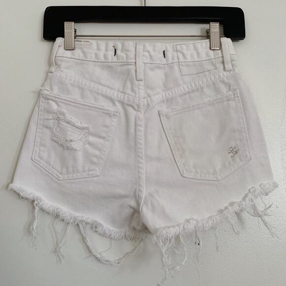 White Molholland Lovers + Friends Jack High Waisted Distressed Denim Shorts 23 - Picture 5 of 7